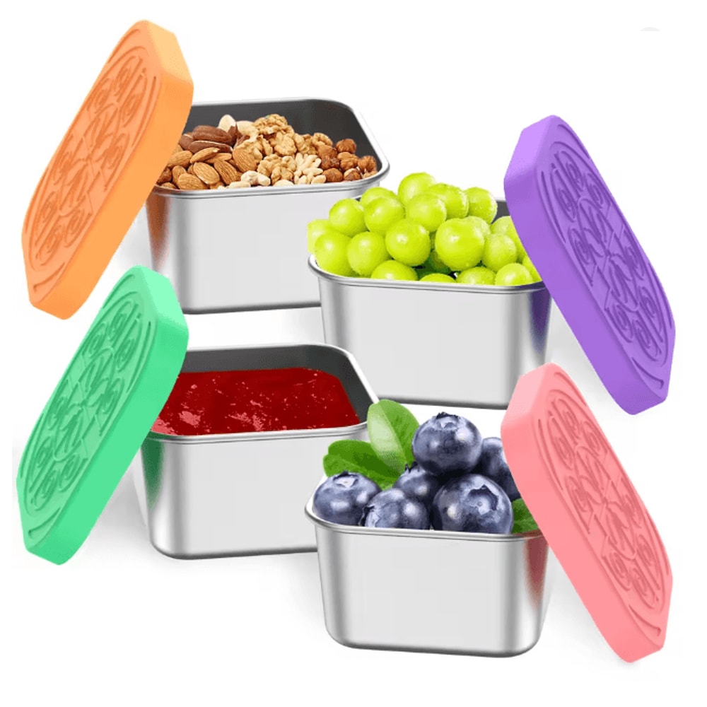 Stainless Steel Snack And Salad Containers With Leakproof Silicone Lids Set Of 4 6