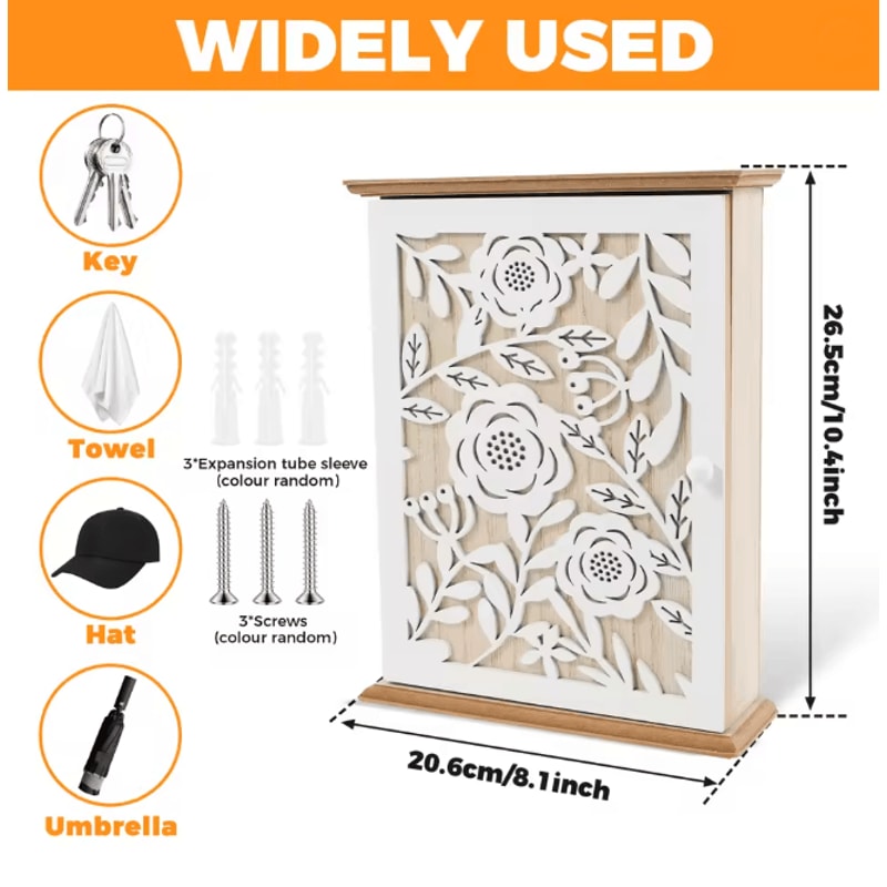 Wood Key Box Decorative Wall Key Holder With Hooks For Entryway 3