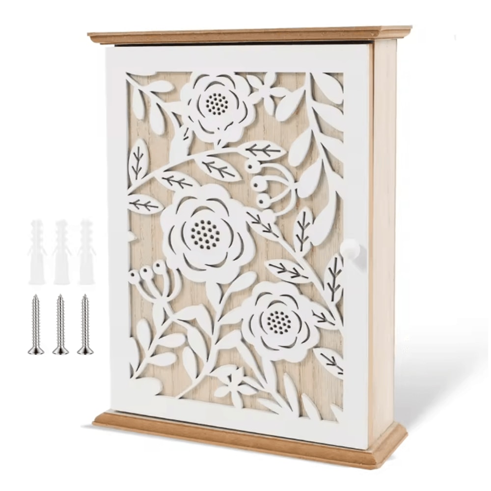 Wood Key Box Decorative Wall Key Holder With Hooks For Entryway 4