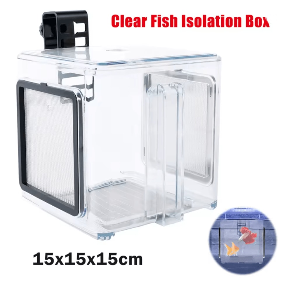 Clear Aquarium Breeder Box Fish Isolation Hatchery With Mesh Lid 0