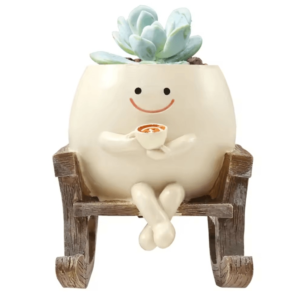 Smile Face Planter Rocking Chair Plant Pot Decorative Indoor Flower Pot 0