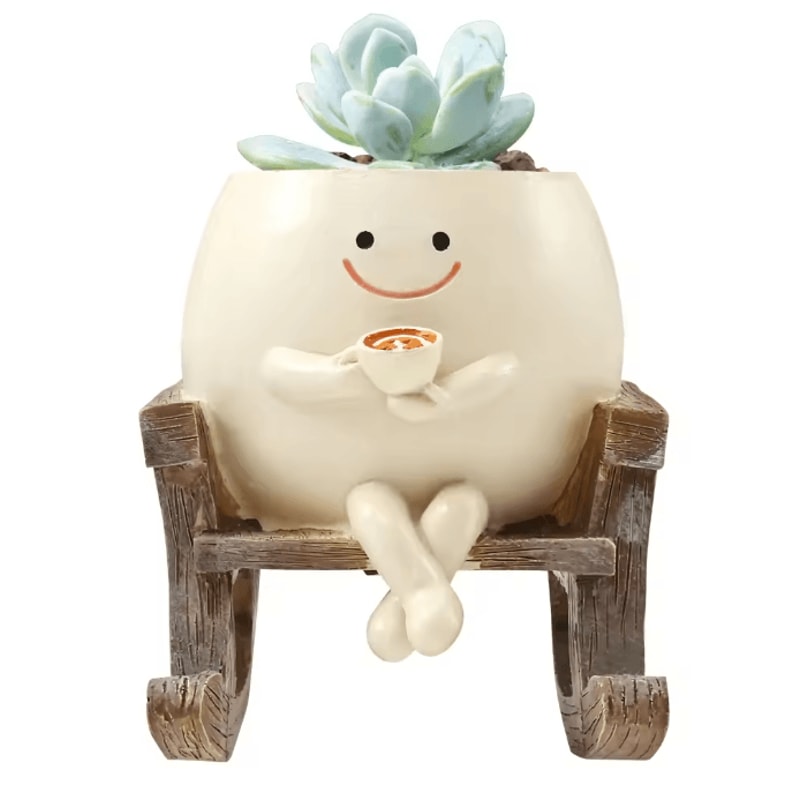Smile Face Planter Rocking Chair Plant Pot Decorative Indoor Flower Pot 0