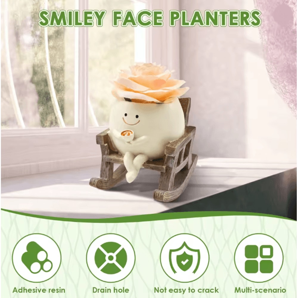 Smile Face Planter Rocking Chair Plant Pot Decorative Indoor Flower Pot 2
