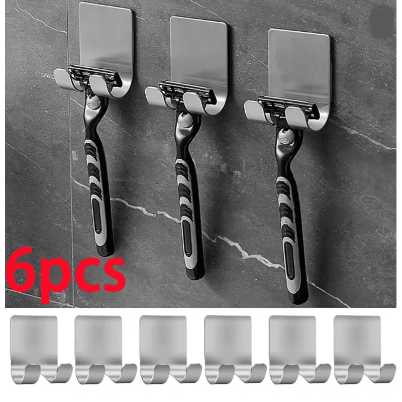 Stainless Steel Razor Holder Hooks No Drill Shaver Storage Set Of 6 0