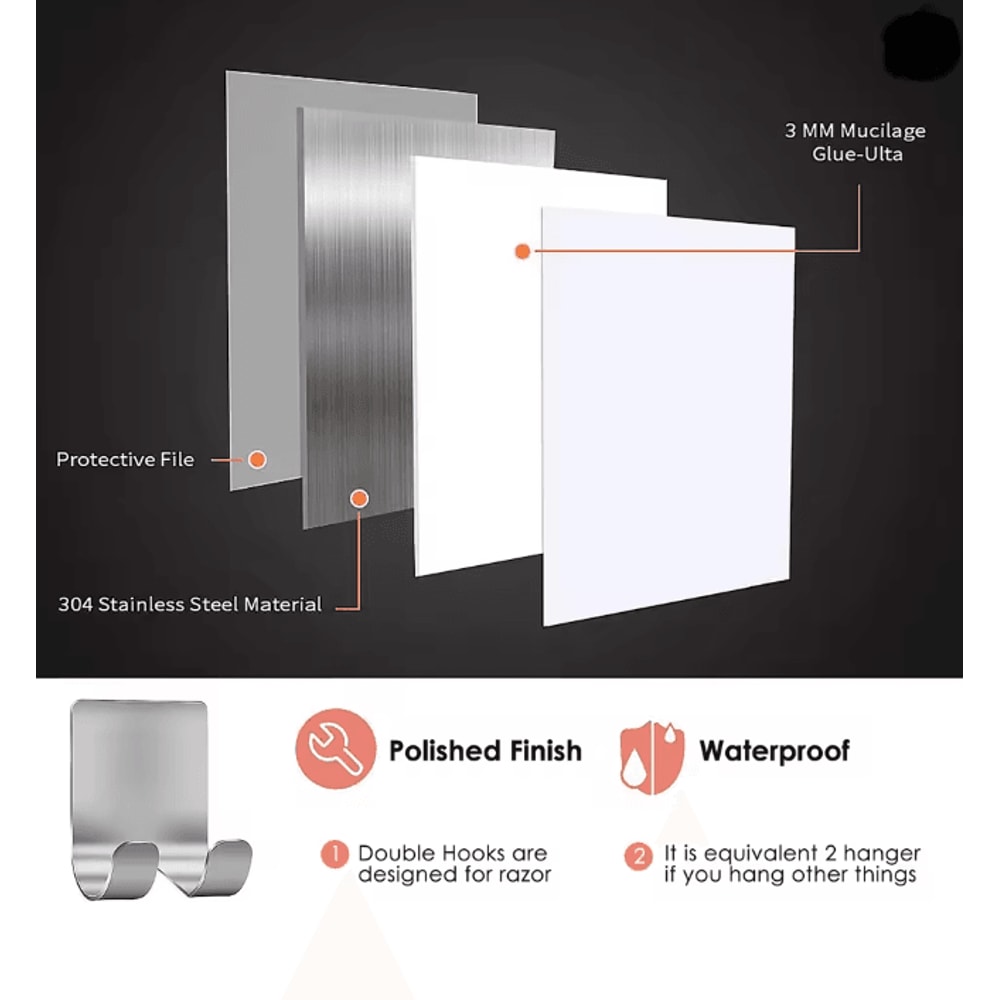 Stainless Steel Razor Holder Hooks No Drill Shaver Storage Set Of 6 2