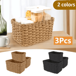 grass woven storage baskets set decorative multipurpose organizer bins set of 3