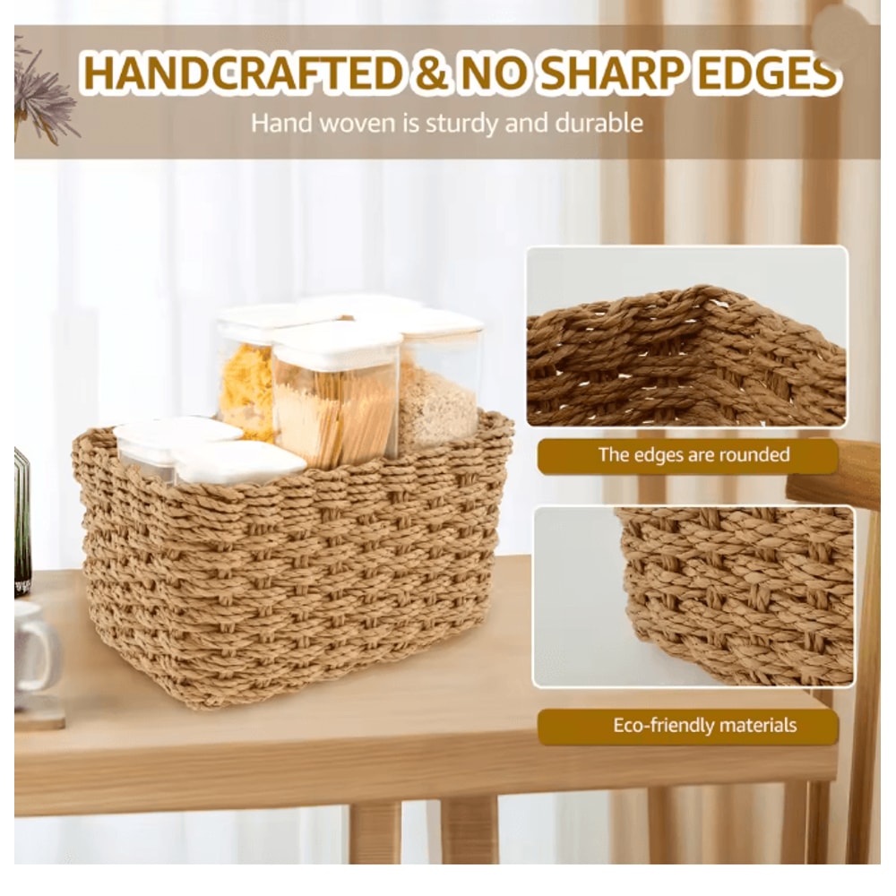 Grass Woven Storage Baskets Set Decorative Multipurpose Organizer Bins Set Of 3 1