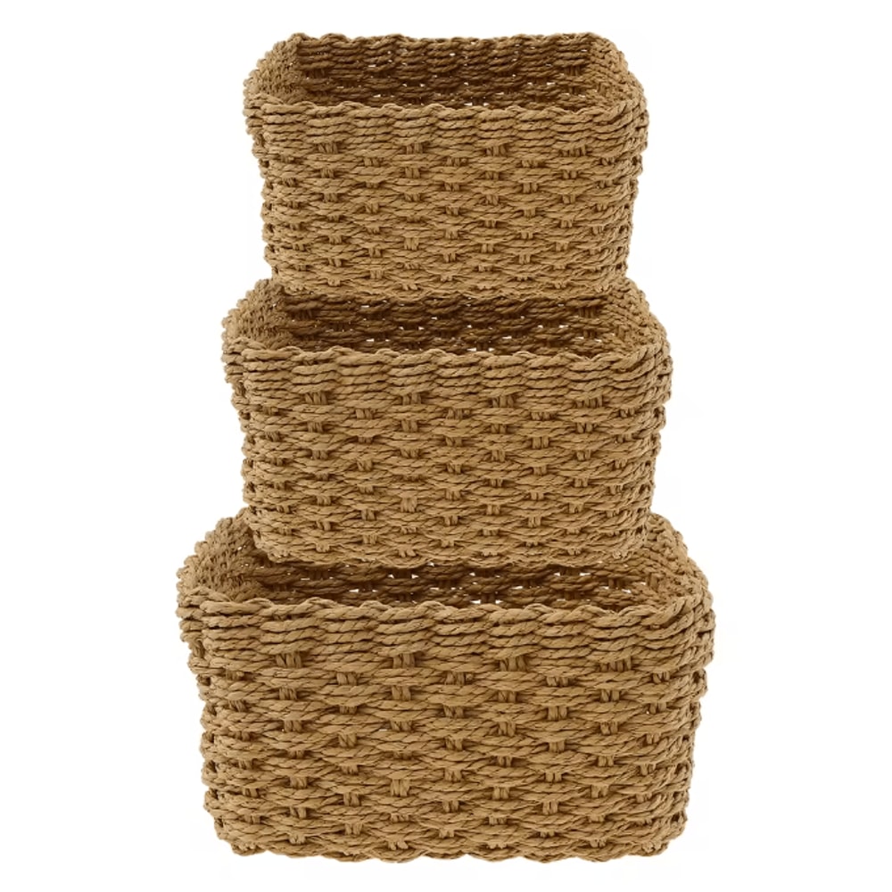 Grass Woven Storage Baskets Set Decorative Multipurpose Organizer Bins Set Of 3 5