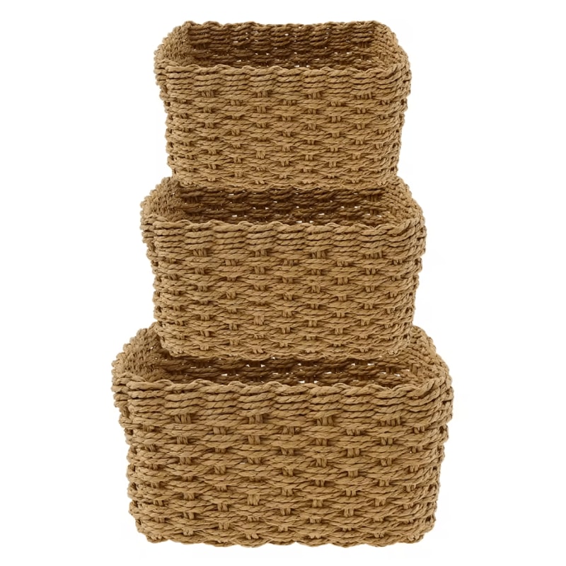 Grass Woven Storage Baskets Set Decorative Multipurpose Organizer Bins Set Of 3 5