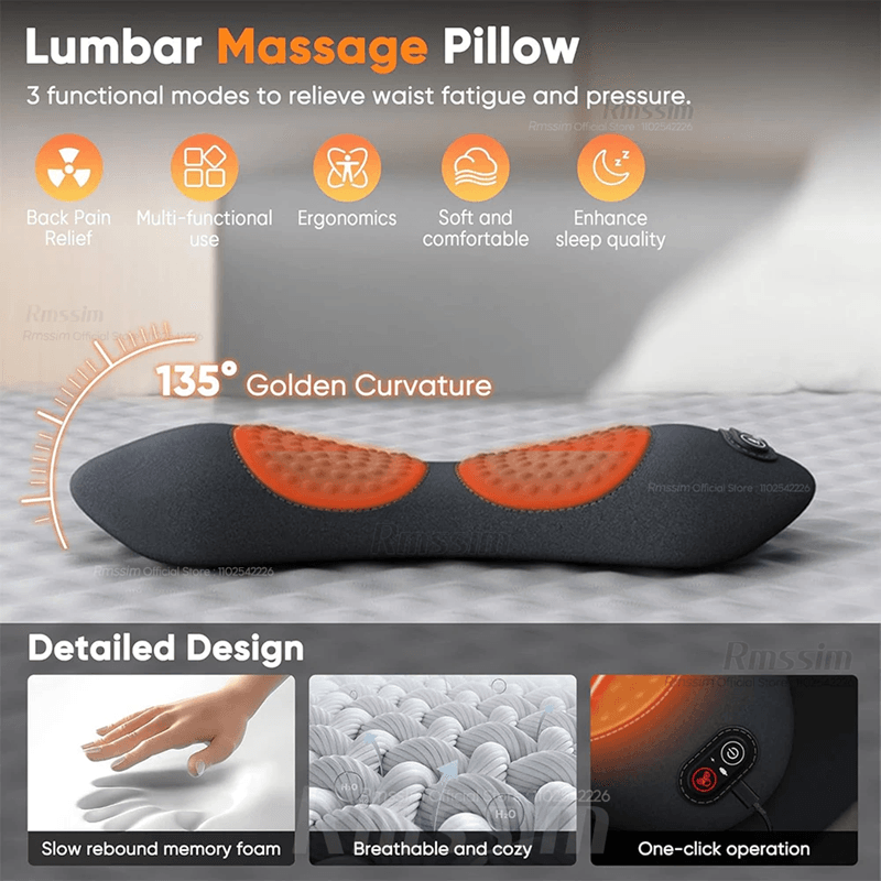 Heated Electric Lumbar Support Pillow With Vibration And Adjustable Height 2