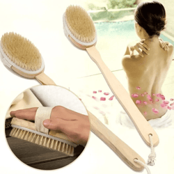 natural bristle back scrubber with wooden handle for deep exfoliation