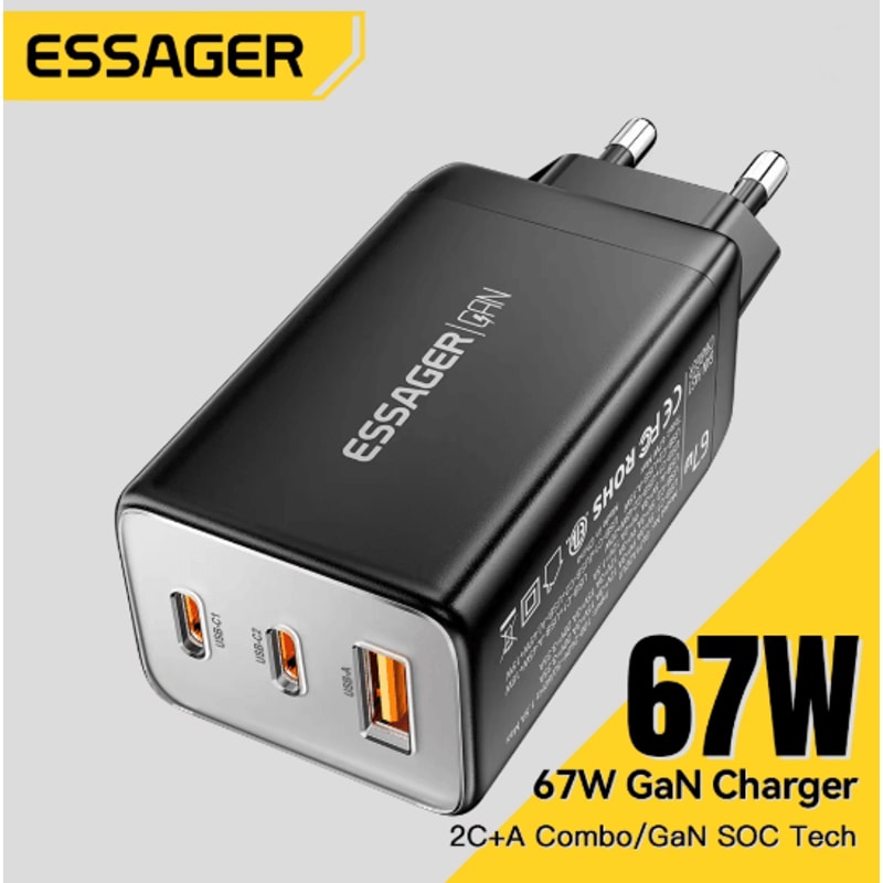Essager 67W GaN USB C Fast Charger With Dual USB Ports 1