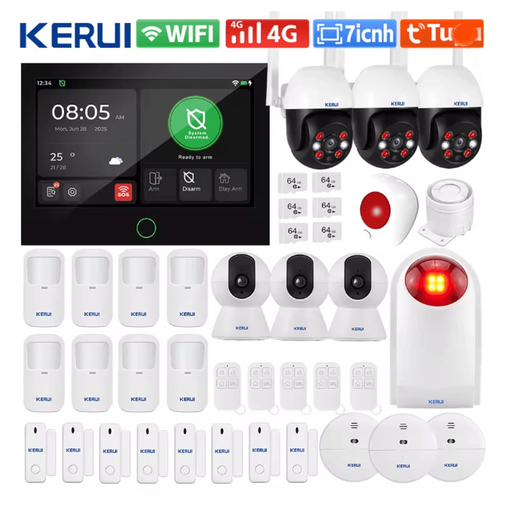 KERUI Smart Home Security Alarm System Wireless 4G WIFI With Touch Screen Panel 7