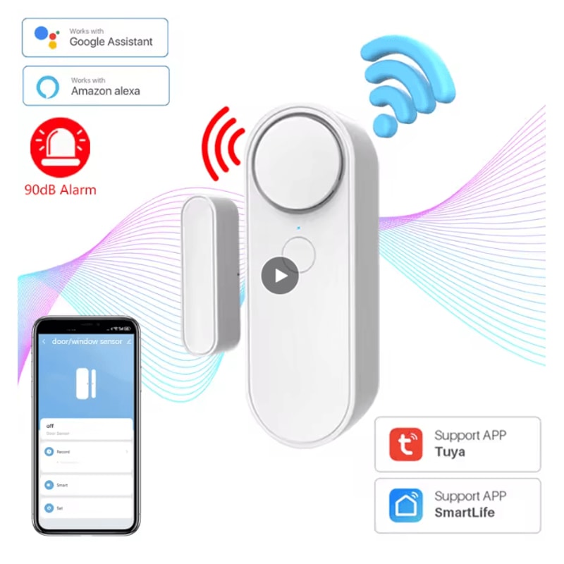 Tuya WIFI Door Window Sensor Alarm Smart Entry Security With Siren 0