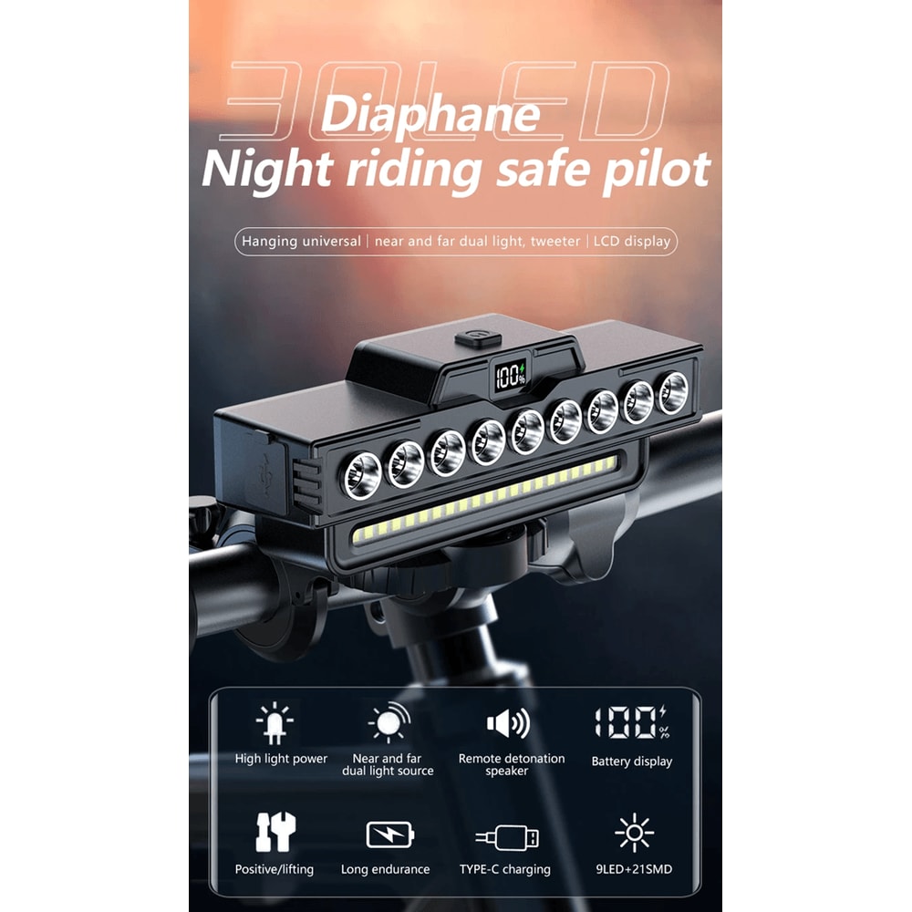 NightGuard USB Rechargeable Bicycle Headlight With Horn For Safer Riding 0