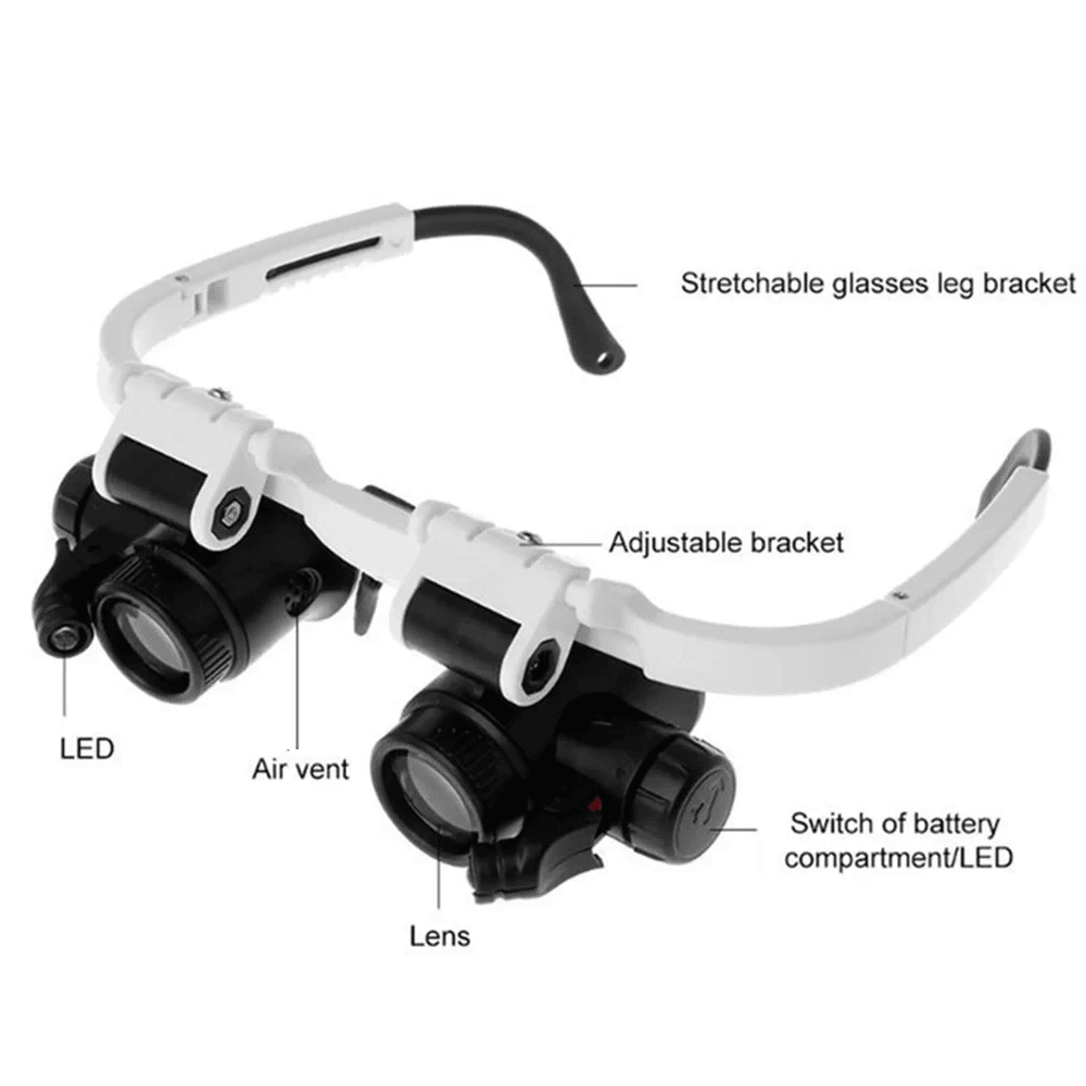 LED Magnifying Headband Glasses Adjustable Head Mounted Repair Loupe 2