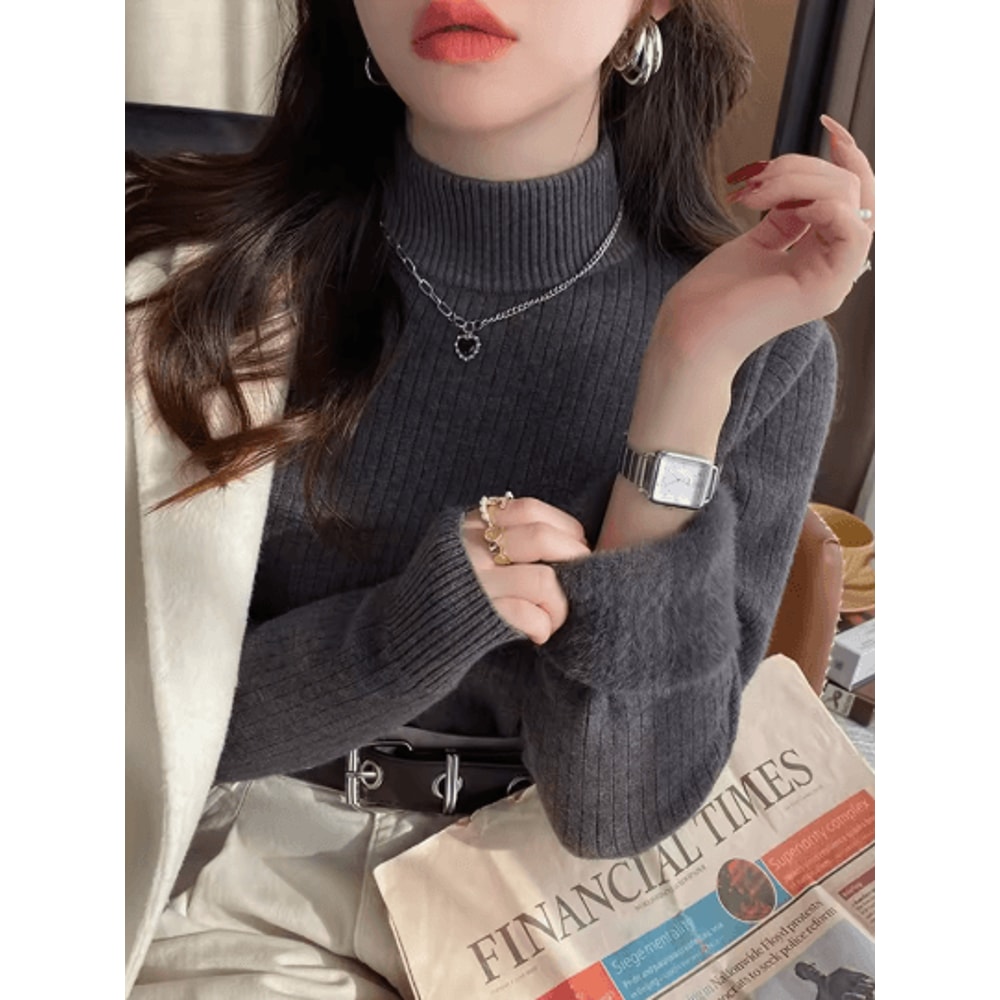 Womens Turtleneck Sweater Velvet Lined Thermal Knit Winter Top 6