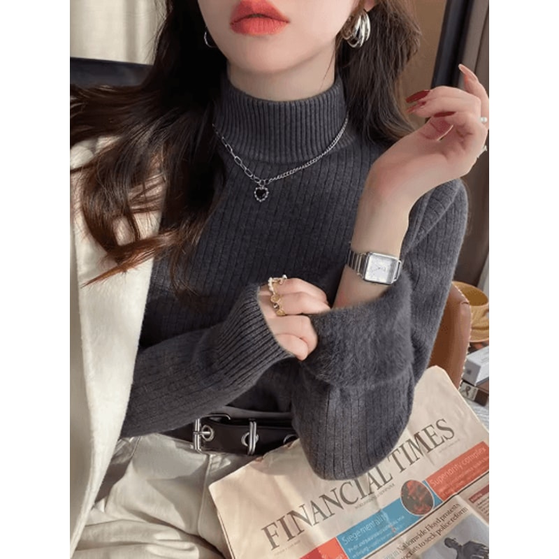 Womens Turtleneck Sweater Velvet Lined Thermal Knit Winter Top 6