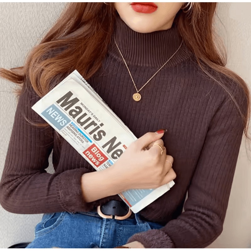 Womens Turtleneck Sweater Velvet Lined Thermal Knit Winter Top 1