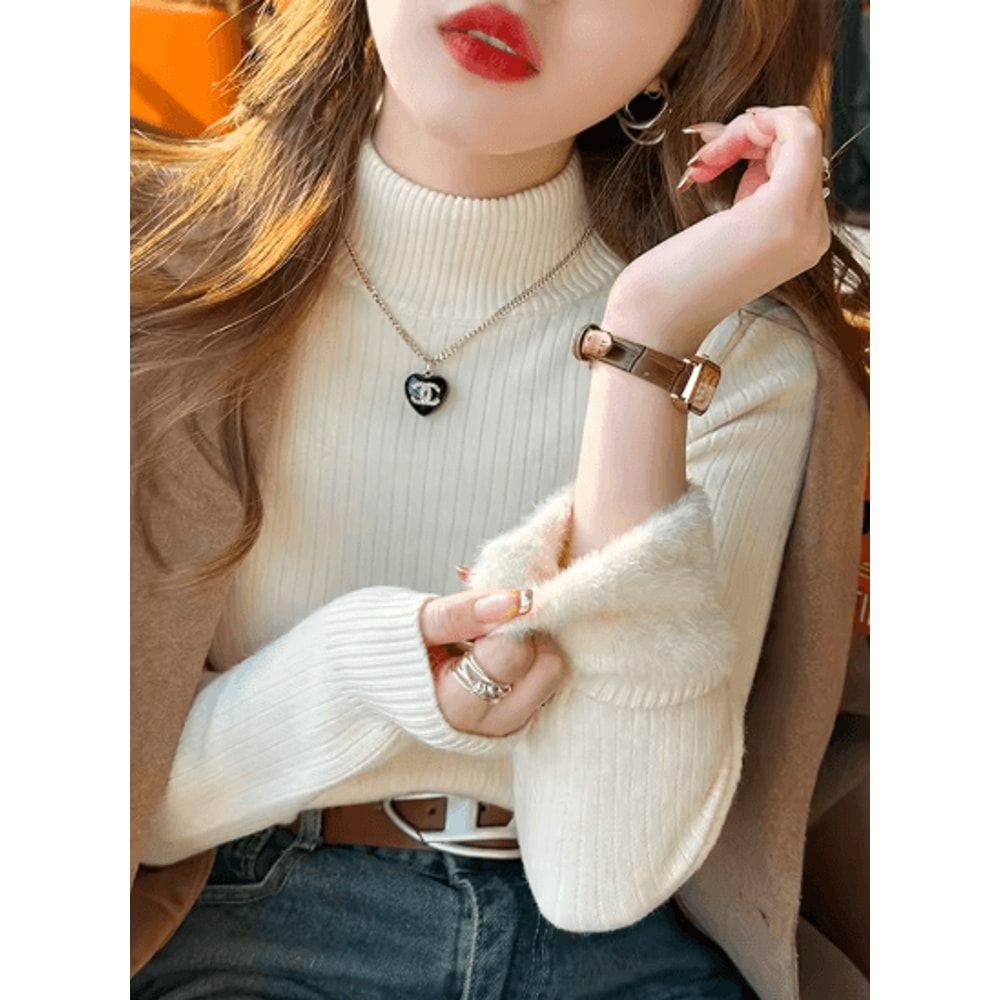 Womens Turtleneck Sweater Velvet Lined Thermal Knit Winter Top 3