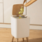Modern Press Lid Trash Can With Wood Grain Design For Bedroom Bathroom And Living Room 3