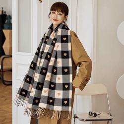 womens plaid blanket scarf heart pattern warm shawl for autumn and winter