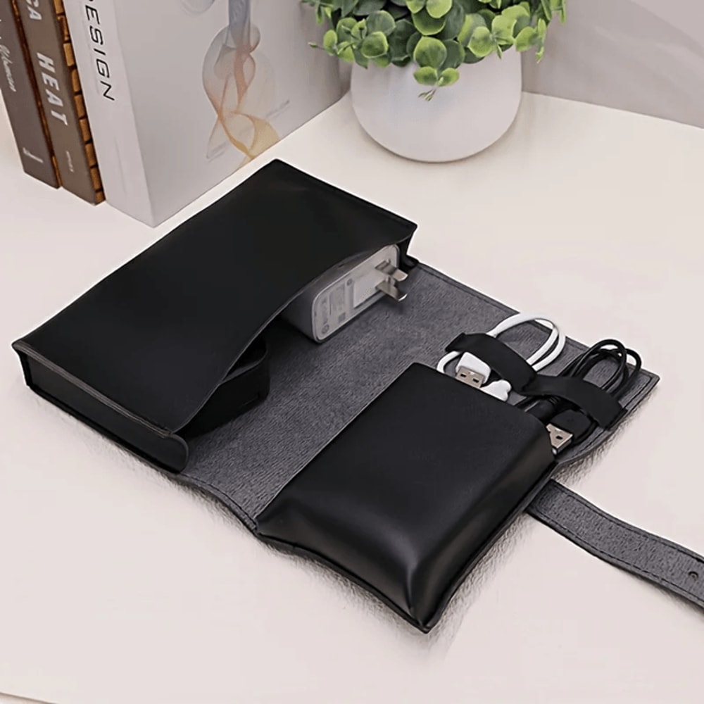 PU Leather Multi Compartment Tech Organizer Travel Cable Case 1