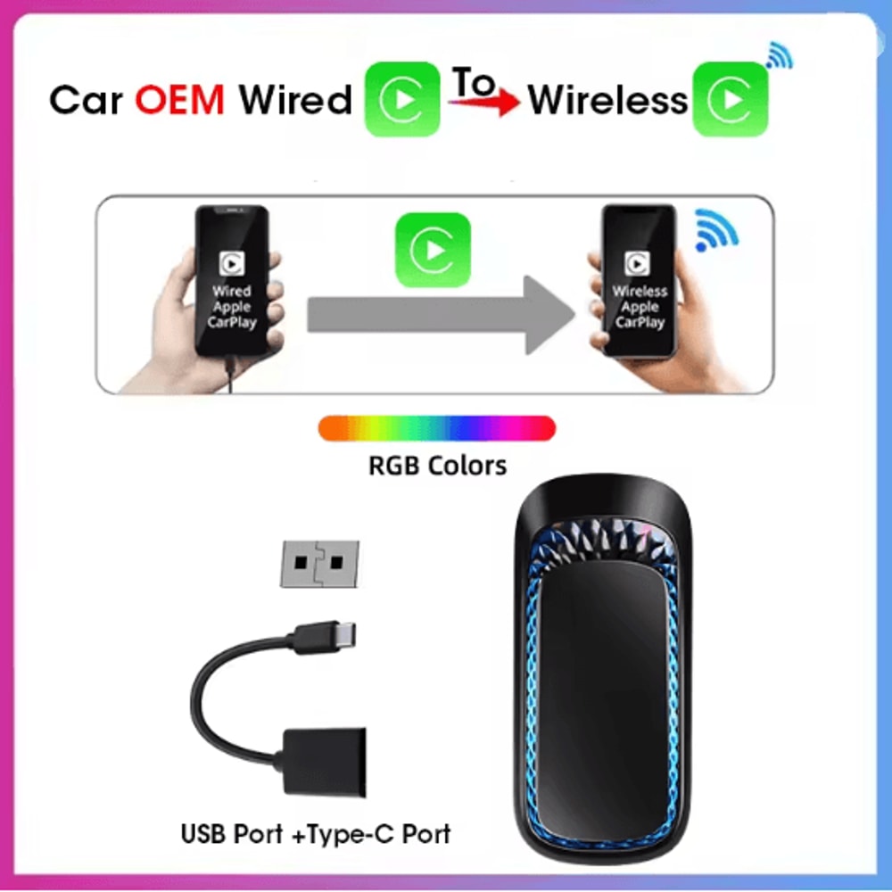 Wireless CarPlay And Android Auto Mini Smart Box With RGB Lighting 4