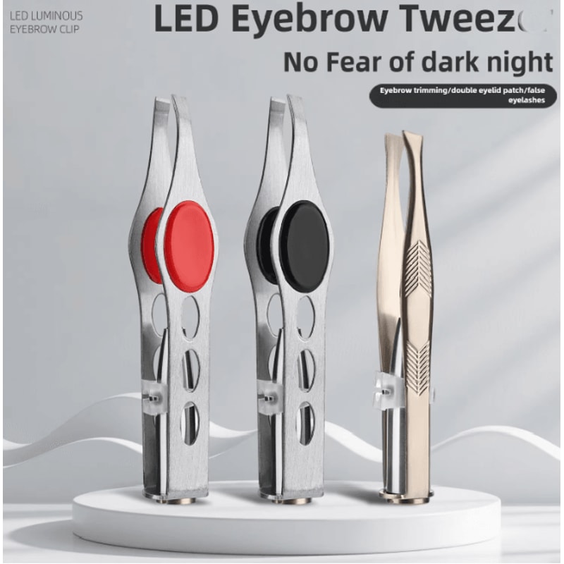 LED Eyebrow Tweezers Stainless Steel Precision Hair Removal Tool 0