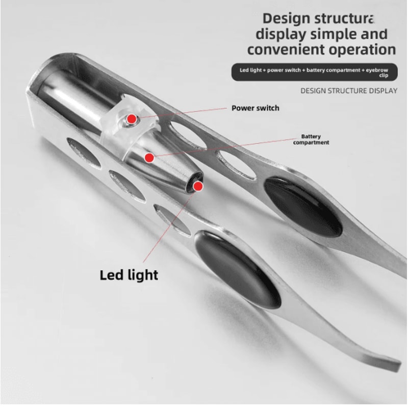 LED Eyebrow Tweezers Stainless Steel Precision Hair Removal Tool 1
