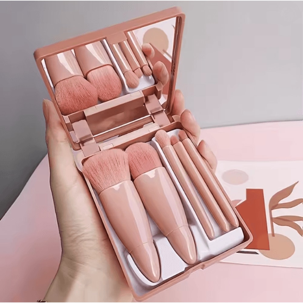 MirrorFold Mini Makeup Brush Set Travel Brush Kit With Mirror 4