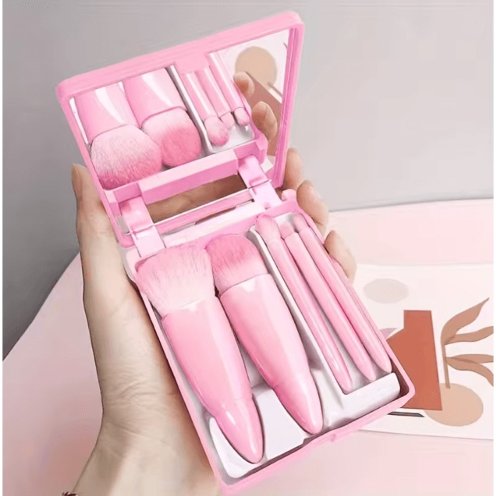 MirrorFold Mini Makeup Brush Set Travel Brush Kit With Mirror 6