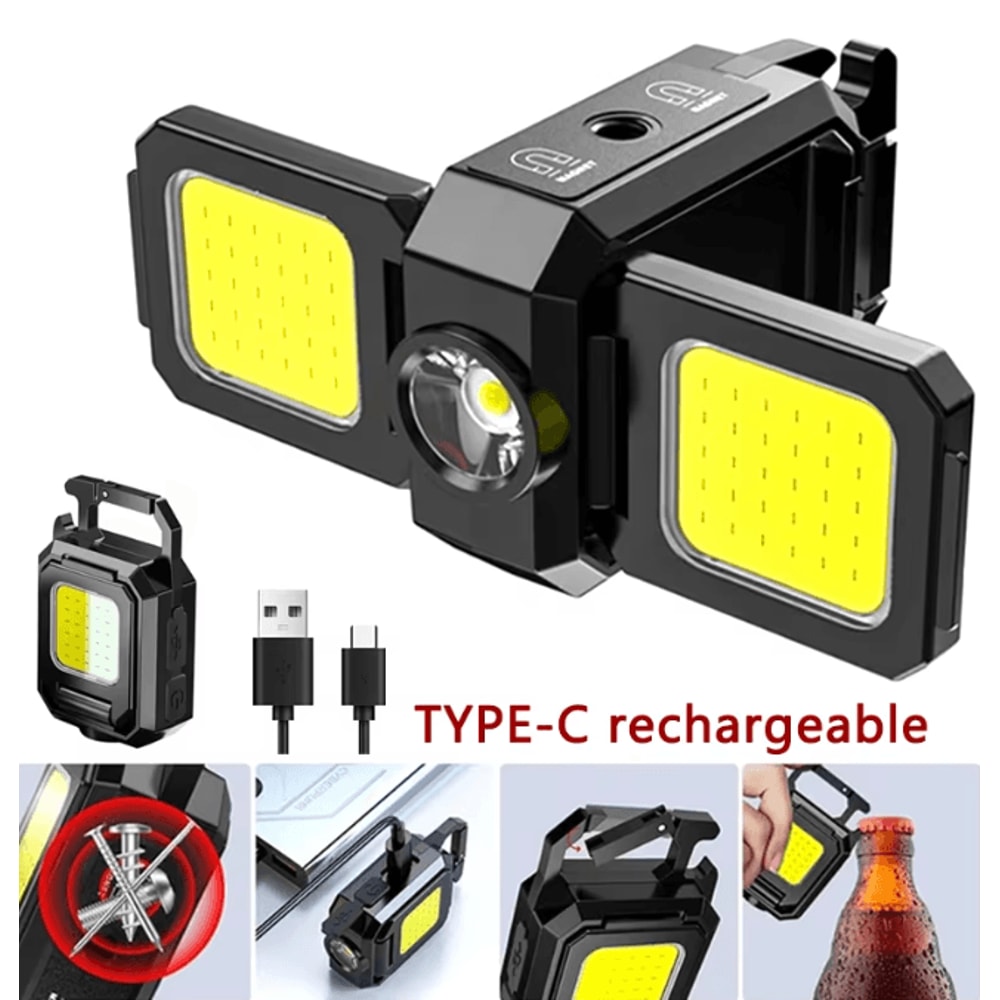 FlexBeam Mini Flashlight Keychain USB Rechargeable COB Work Light 0