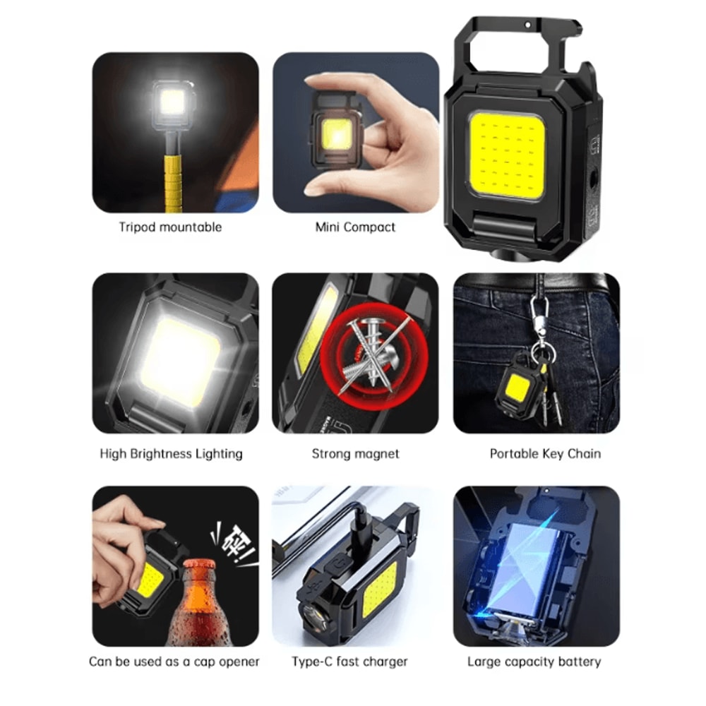 FlexBeam Mini Flashlight Keychain USB Rechargeable COB Work Light 3