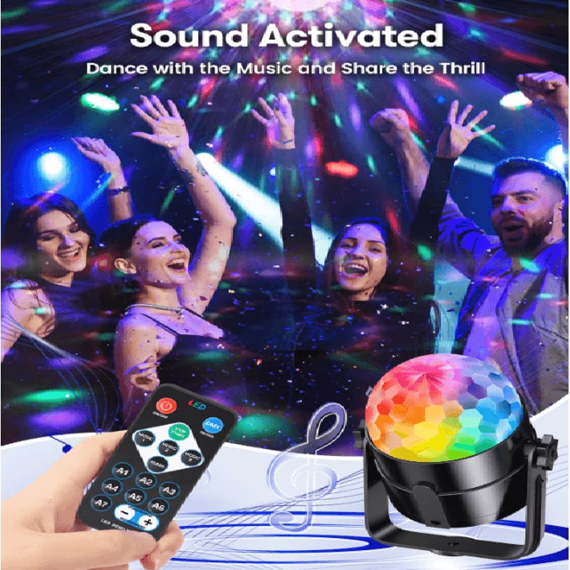 PartyPulse RGB Sound Activated Disco Ball Light With Remote Control 1