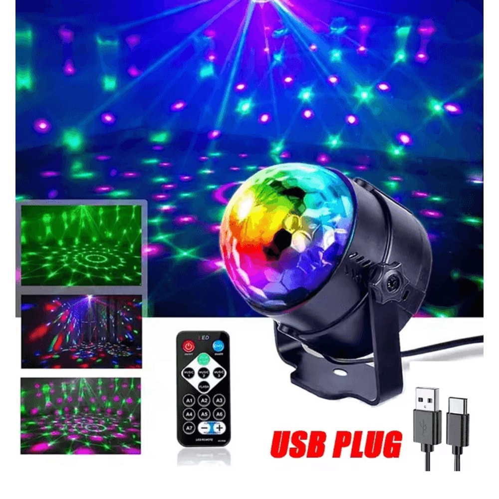 PartyPulse RGB Sound Activated Disco Ball Light With Remote Control 5