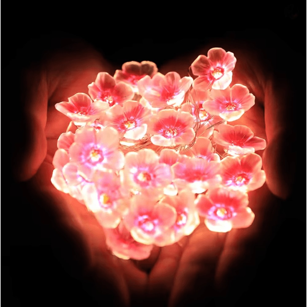 Cherry Blossom LED Fairy String Lights 3M Pink Flower Battery Powered Decoration Lights 1