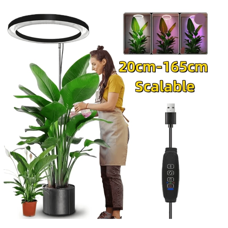 Height Adjustable LED Ring Grow Light Full Spectrum Indoor Plant Lamp USB Powered 0