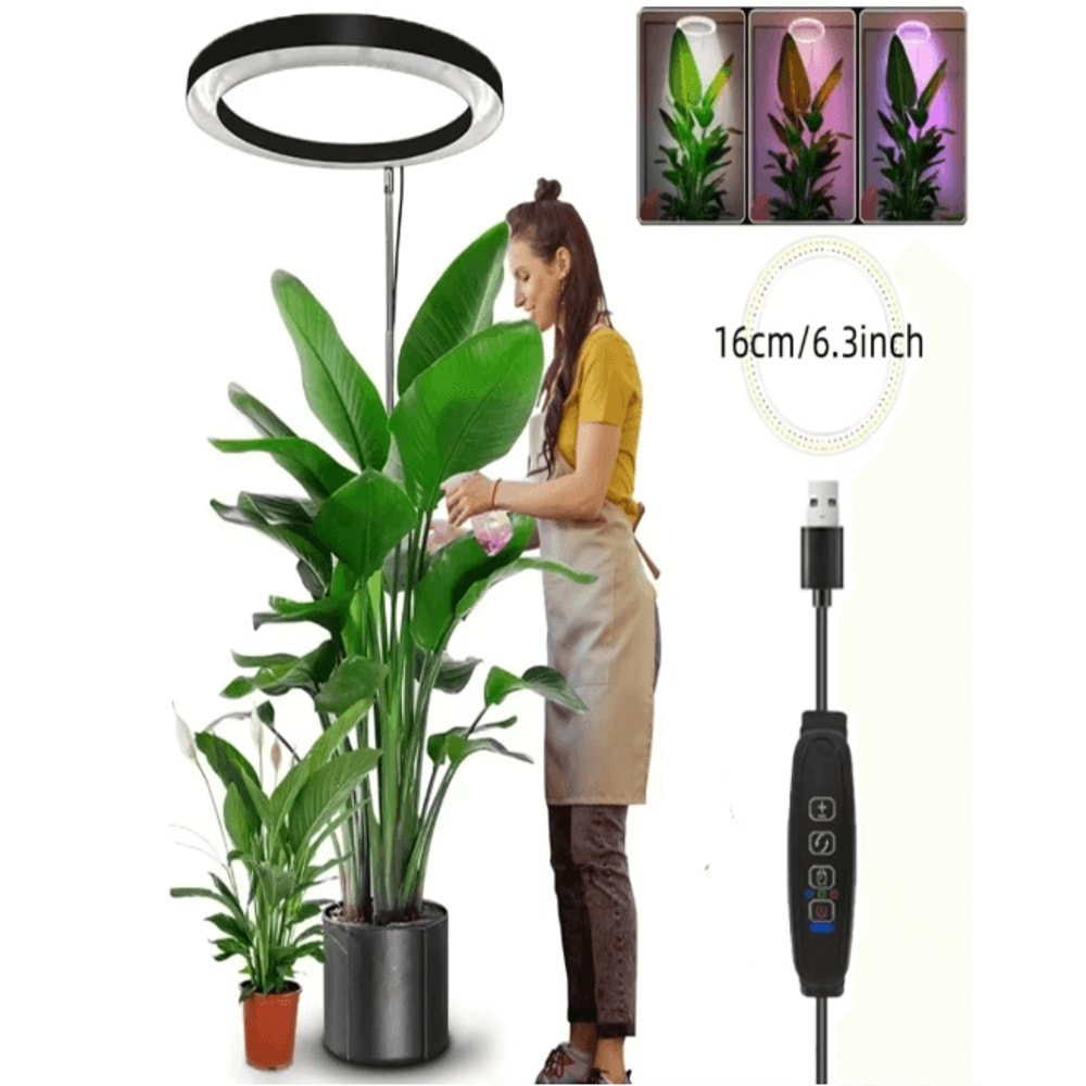 Height Adjustable LED Ring Grow Light Full Spectrum Indoor Plant Lamp USB Powered 2
