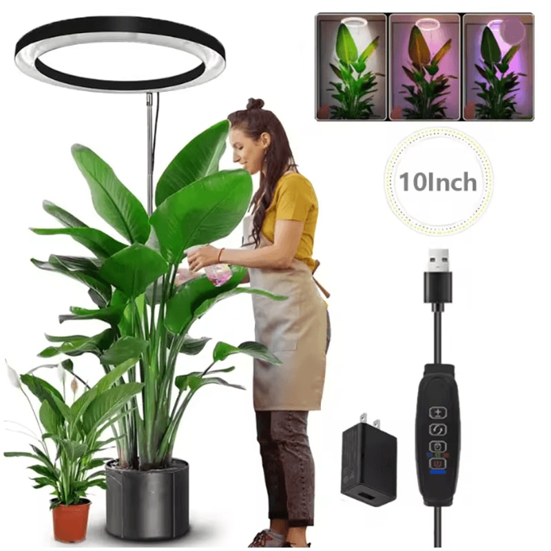 Height Adjustable LED Ring Grow Light Full Spectrum Indoor Plant Lamp USB Powered 4