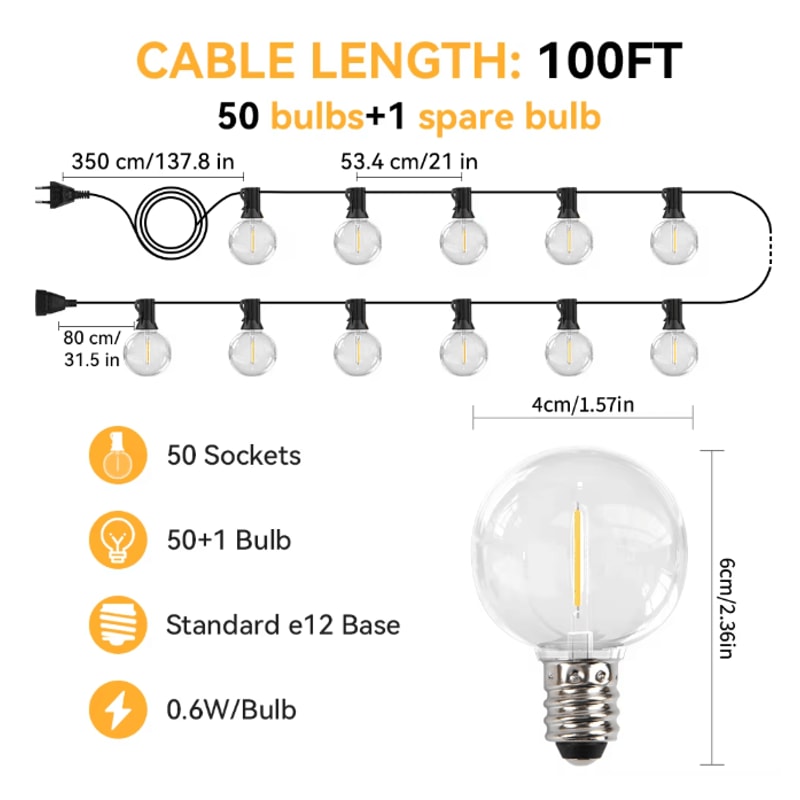 Outdoor LED Fairy String Lights 30M Vintage G40 Patio Garden Light For Parties And Weddings 4