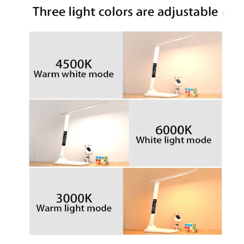Folding LED Desk Lamp USB Touch Dimmable Reading Light With Clock And Thermometer 2