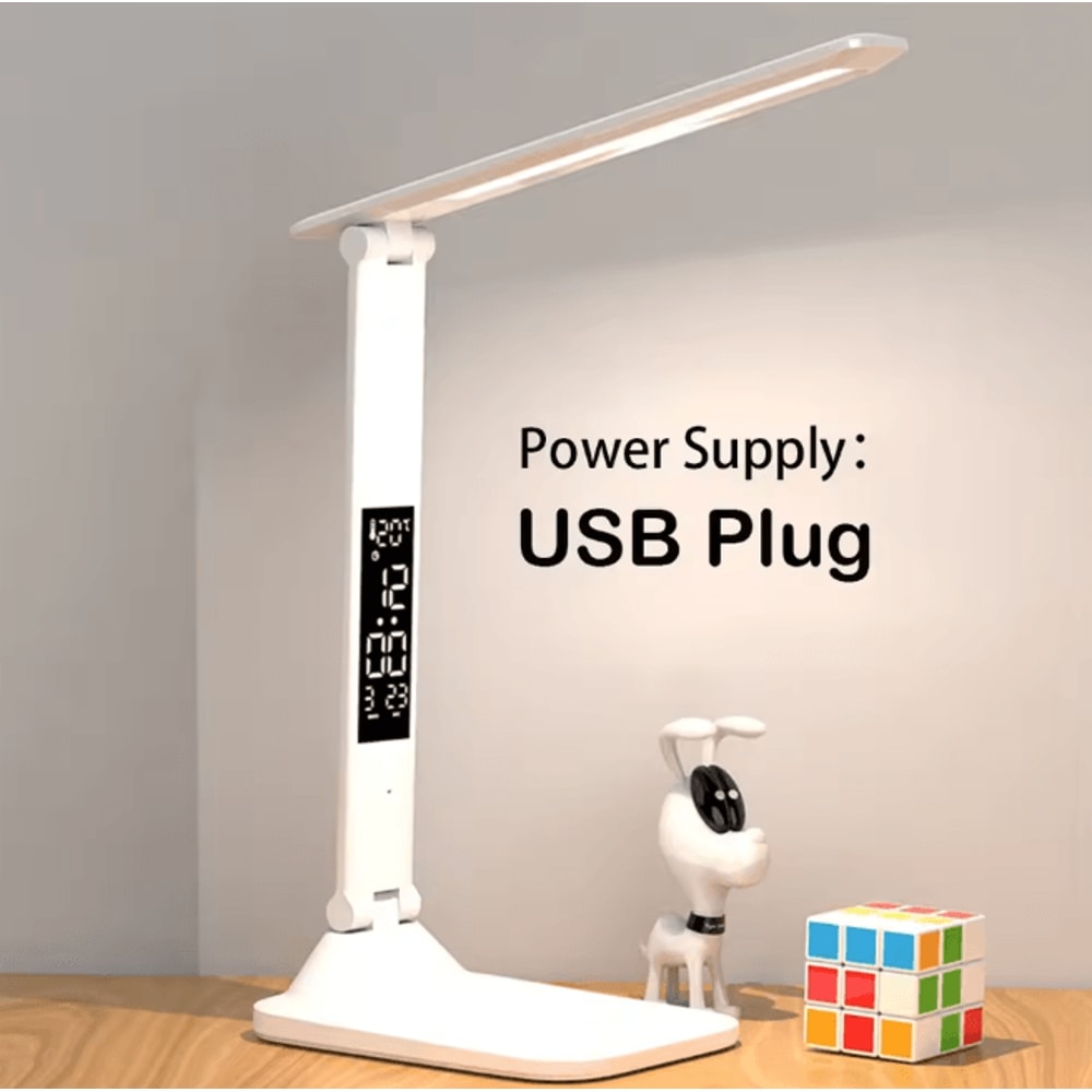 Folding LED Desk Lamp USB Touch Dimmable Reading Light With Clock And Thermometer 4