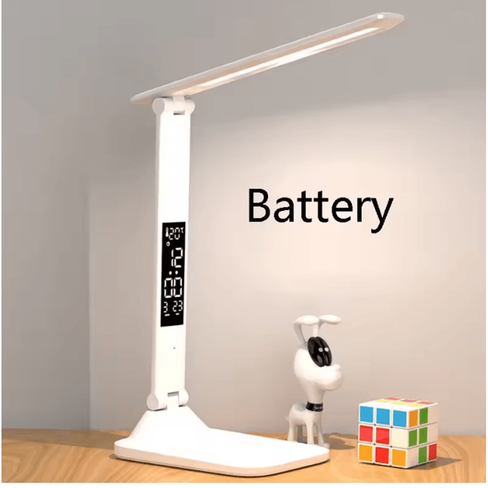 Folding LED Desk Lamp USB Touch Dimmable Reading Light With Clock And Thermometer 5
