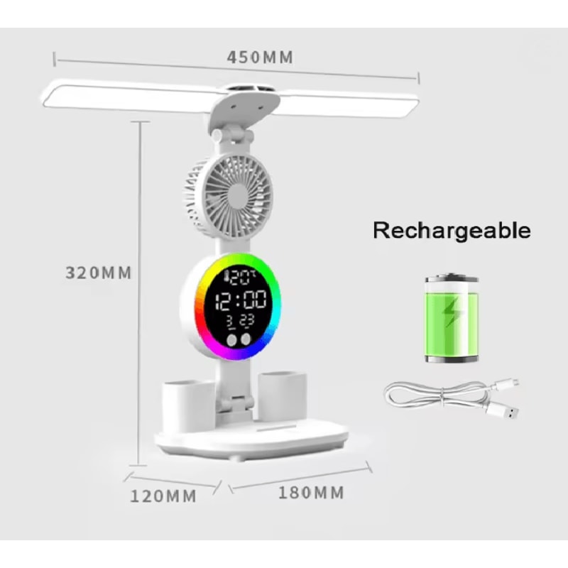 LED Desk Lamp With Fan And Clock Adjustable Reading Light For Study And Night Use 7