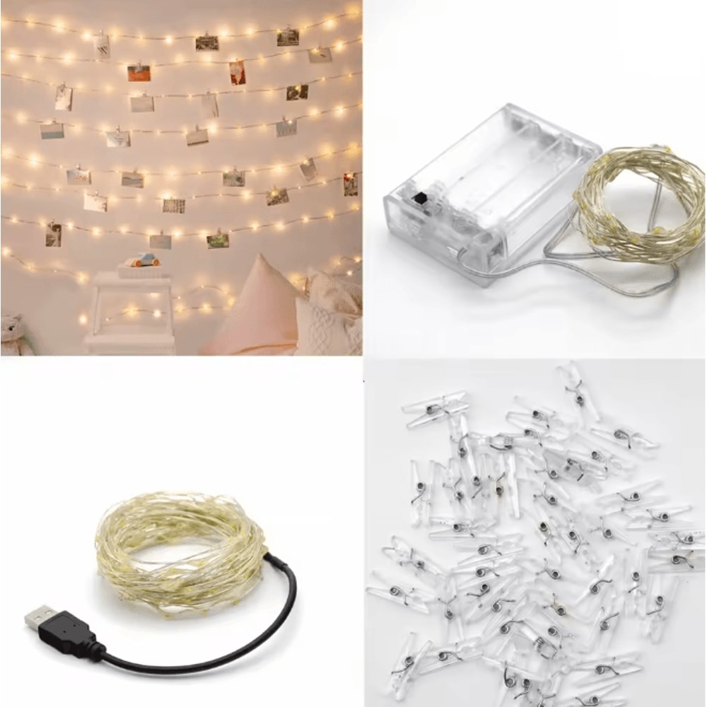 LED Fairy Lights Photo Clip String Lights USB Or Battery Powered Decoration Lights 3