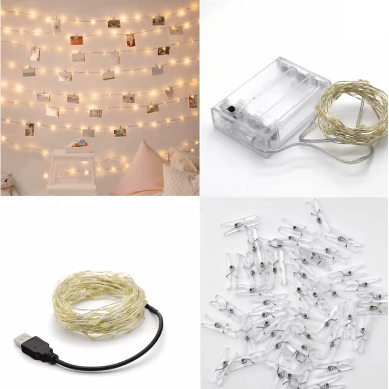 LED Fairy Lights Photo Clip String Lights USB Or Battery Powered Decoration Lights 3