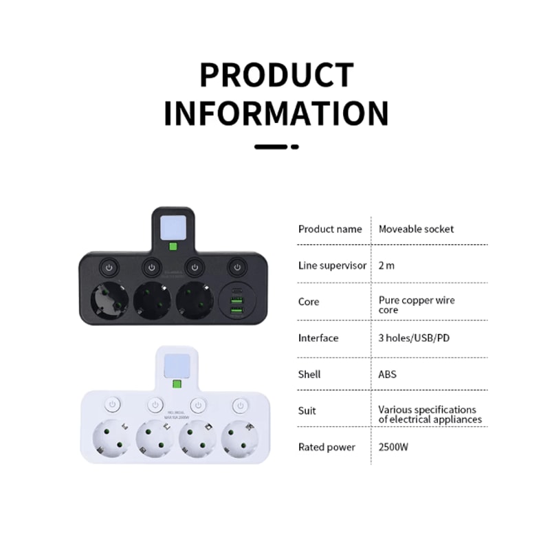 EU Multi Socket Wall Plug Adapter Four Way Power Socket Space Saving Design 1