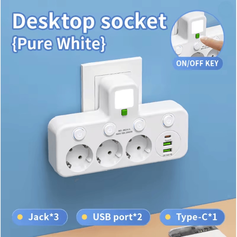 EU Multi Socket Wall Plug Adapter Four Way Power Socket Space Saving Design 10