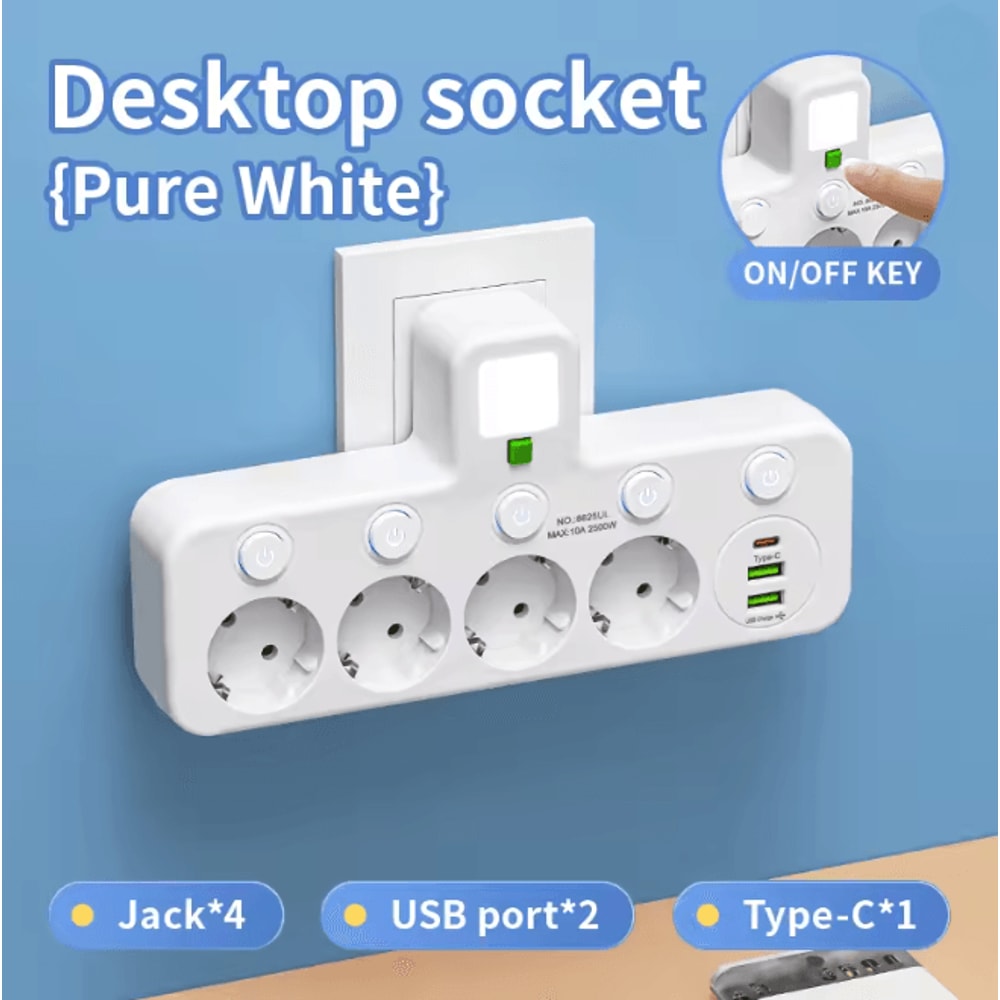 EU Multi Socket Wall Plug Adapter Four Way Power Socket Space Saving Design 5